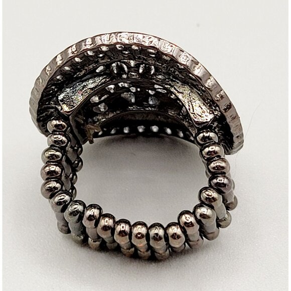 Boho Style Stretch Band Ring Open Work Black Glass Rhinestones Size 8-15 Ladies - Picture 3 of 6